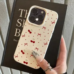 Cherry Bow Lichee Pattern Shockproof Phone Case - Soft TPU Silicone Bumper Back Cover - Xiaomi 14 (2)