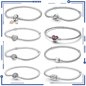 New in 925 Sterling Silver Snake Chain Charm Bracelet Fits Pandach Original Pendant Charm Bead For Women Heart Bracelets Jewelry 1