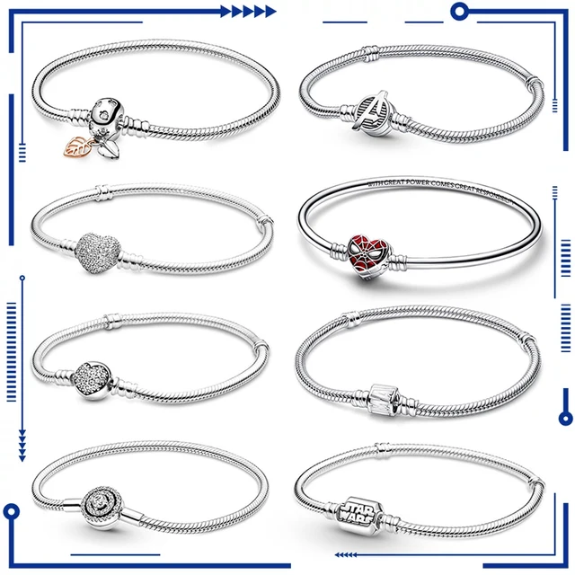 New in 925 Sterling Silver Snake Chain Charm Bracelet Fits Pandach Original Pendant Charm Bead For Women Heart Bracelets Jewelry 1