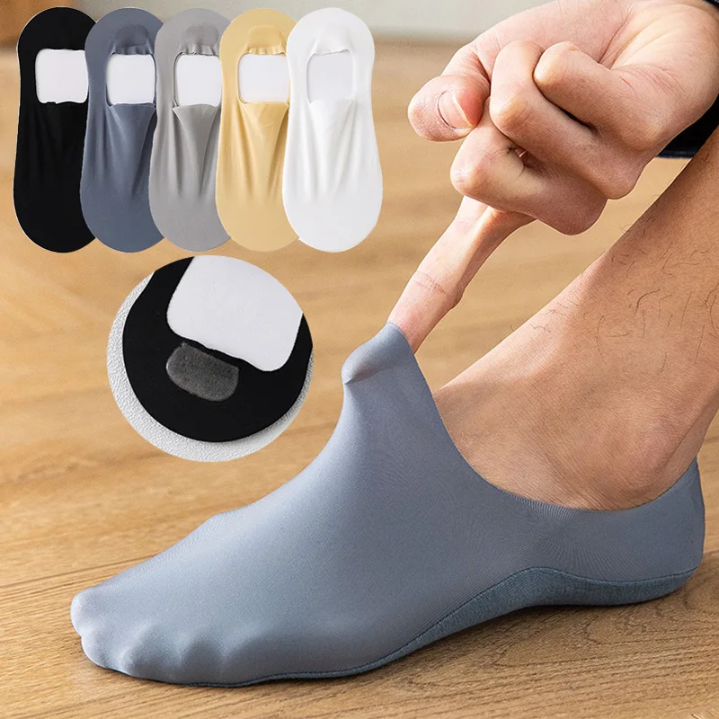 

1 Pairs Invisible Socks Non-slip Thin Ice Silk Socks Mens Boat Socks Hosiery Summer No Trace Casual Breathable Male Socks Solid
