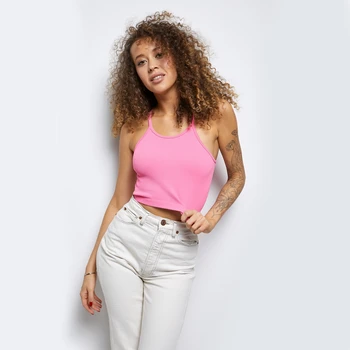 2 Pieces Women Tank Tops Sexy Going Out Sports Ribbed Summer Tops Crop Tops for Ladies Black+Pink 5
