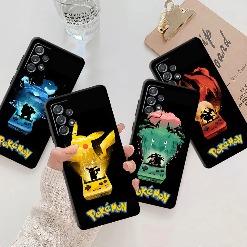 

Black Case For Samsung Galaxy Note 20 Ultra 10 Plus A52S A31 A70 A11 A02 A03 A04 Silicone Phone Cover Pika Pokemon Pikachu Funda