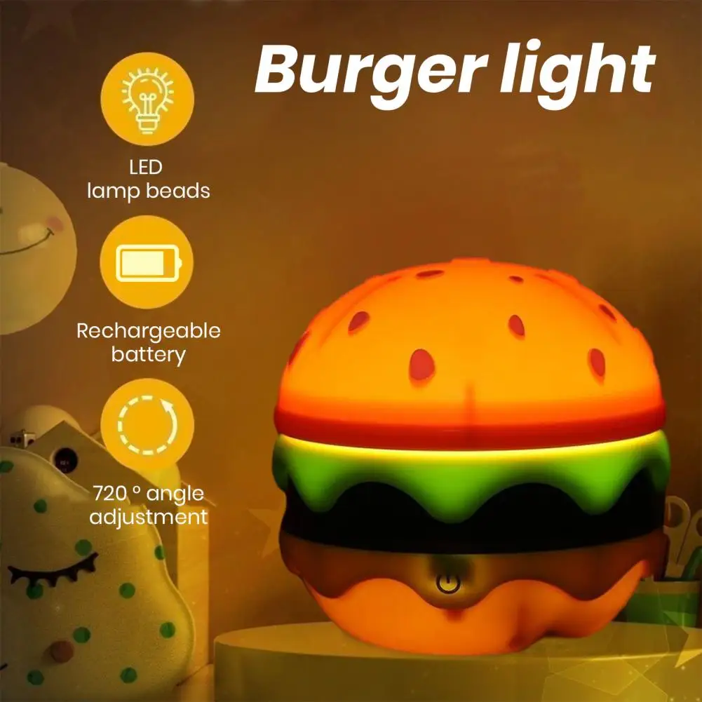 

Desktop Hamburger Light Portable Adjustable Hamburger Lamp Bright Foldable Led Night Light for Bedroom Rechargeable Anti-slip