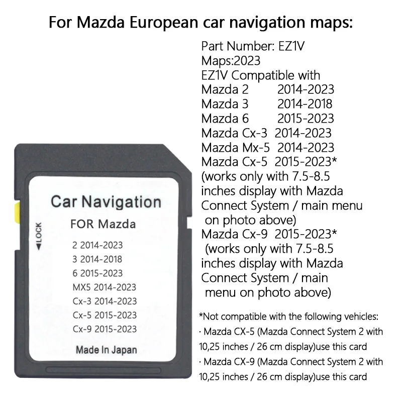 GPS SD card works with Mazda EZ1V/2 /3/ 6 /CX3 /CX5 /MX5/CX9 navigation SD card map GPS satellite navigation gps map navigation sd cards