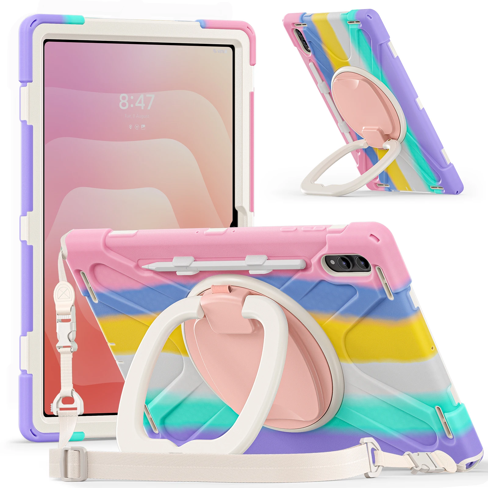 Premium Rotating Tablet Case with Handle Grip and Shoulder Strap - Enhanced Protection