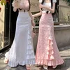 Women Midi Skirt Spring Summer Slim Fit High Waist Long Skirt Vintage Laced Up Ruffles Pink Gothic Korean Fashion Skirt Clothing