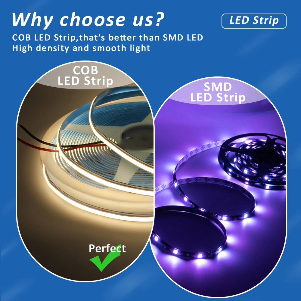 DC24V COB LED-Streifenlicht, 320 LEDs/m, hochdichtes, flexibles Band, 3000 K, 4000 K, 6500 K, Streifen, kein Schatten, dunkle Fläche, lineare Lichter – Detail 4