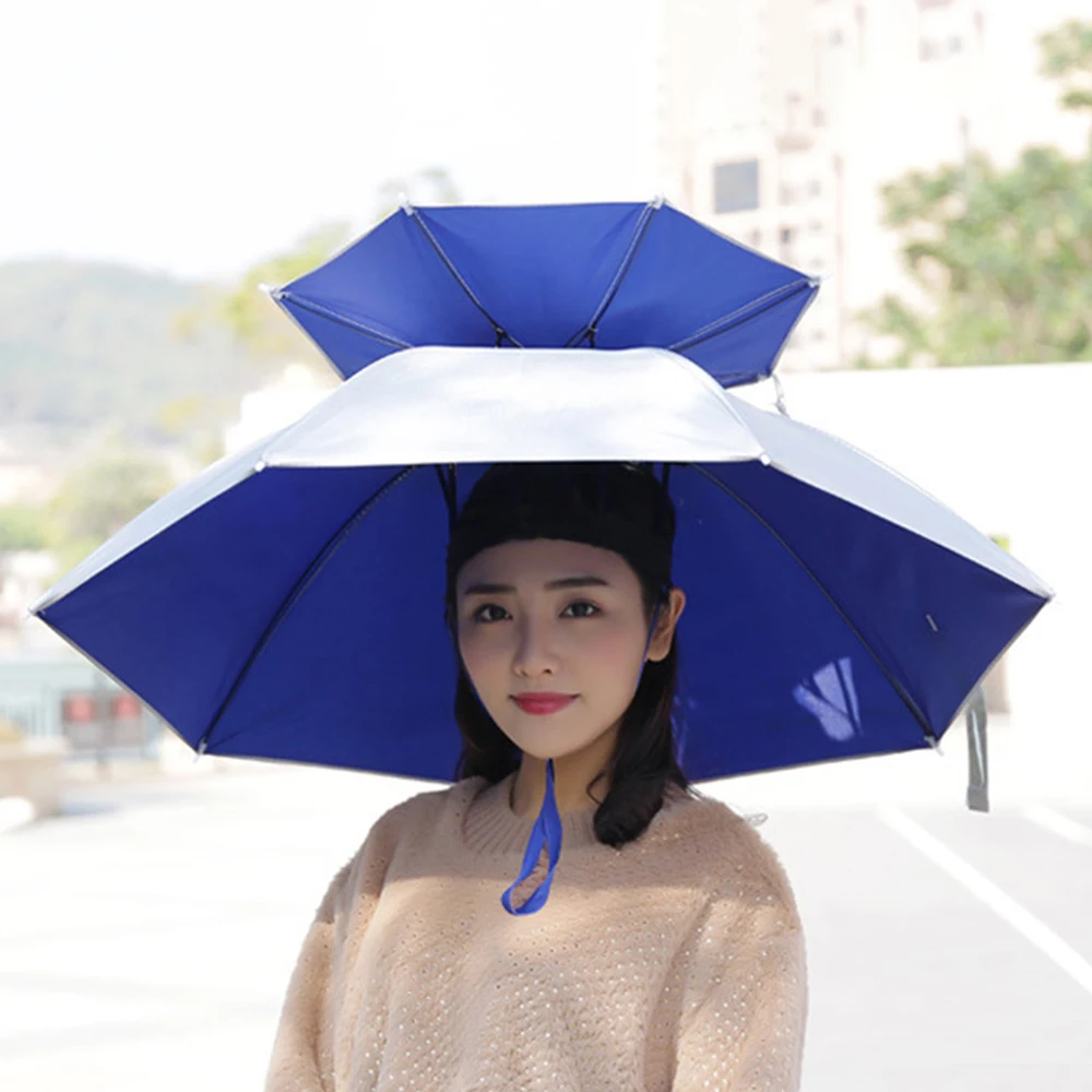 Portable Rain Umbrella Hat Foldable Outdoor Fishing Sunshade Waterproof Camping Headwear Beach Head Hats Fishing Hat 77CM