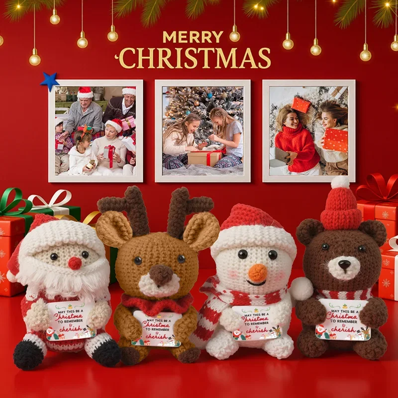 Christmas Crochet Dolls Cute Santa Claus Snowman Bear Elk Handmade Knitted Figurines Christmas Gift Home Decoration Crafts Decor