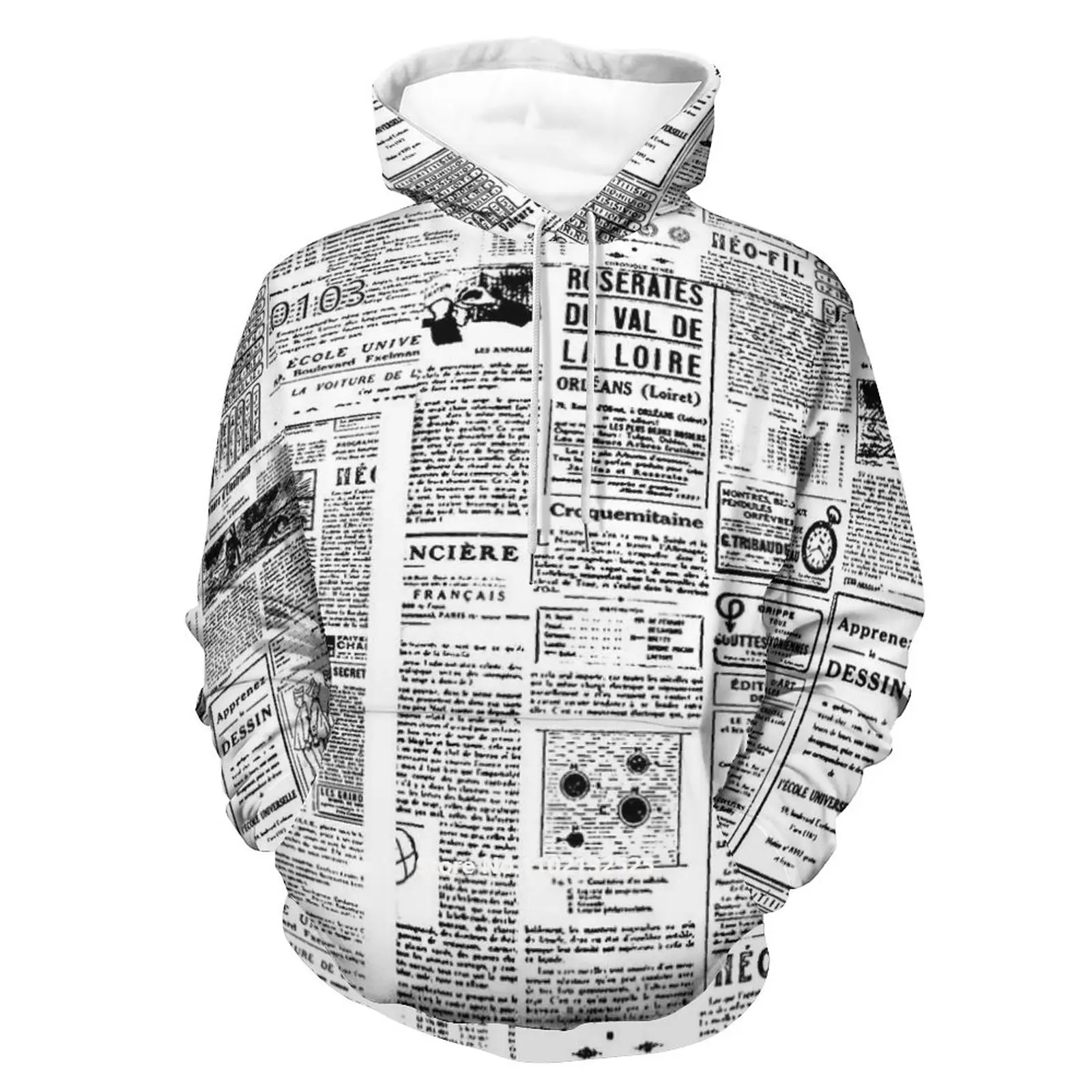 

Fashion Newspaper Pattern Men Women Hooded Sweatshirt 3D Printed Novelty Long-Sleeved Leisure Pullover Drawstring Hoodie