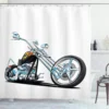 Motorcycle Shower Curtain Horsepower Adventurous Journey Freedom Ride Masculine Vehicle Bathroom Curtains Decor Set with Hooks 3