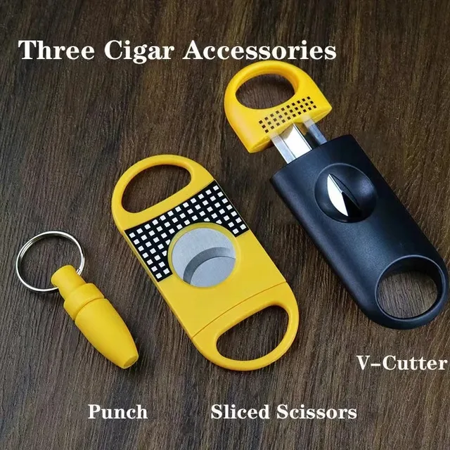 3 Cigar Sets Cigar Cutter Plastic V-Cut Stainless Steel Blades Classic Cigar Cutter Guillotine Christmas Cigar Scissors Gift - Image 2