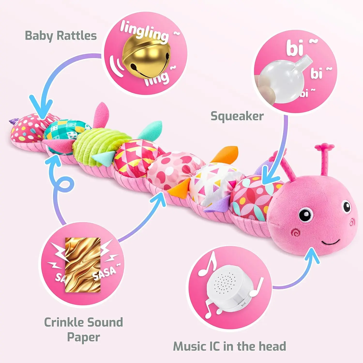 Baby Rattle Musical Caterpillar Soft Toy Colorful Worm Infant Plush Animals Educational Interactive Toy for Newborn Toddler Gift - Bilde 3
