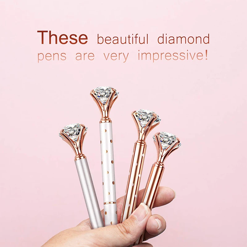 40Pcs Diamond Pen With Big Crystal Bling Metal Ballpoint Pen Office Supplies Rose Gold/White Rose Polka Dot