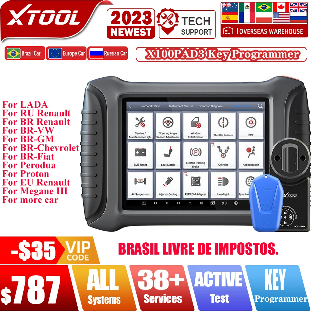 

XTOOL X100 PAD3 Auto Key Programmer With Kc100 OBD2 Car Diagnostic Tools built-in CAN FD ECU Coding Active Test Immobilizer