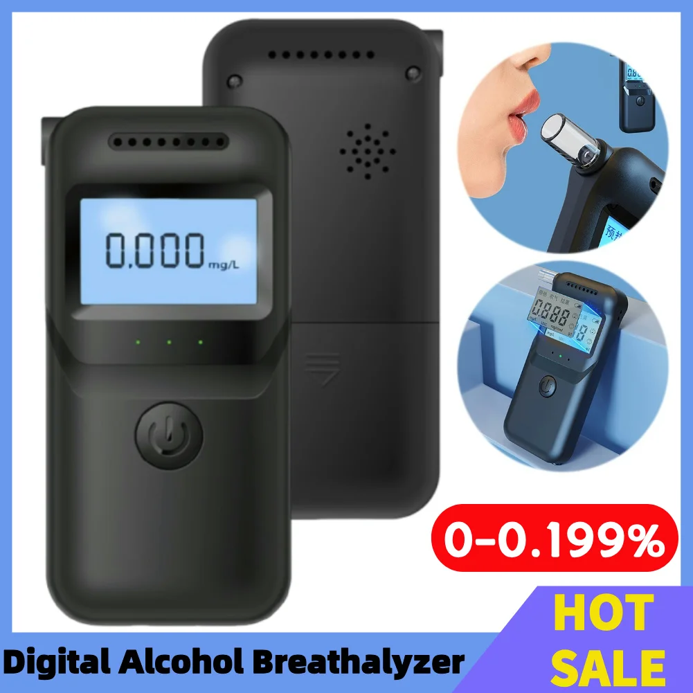 Digital Portable Breathalyzer with 5 Mouthpieces LCD Display Handheld Alcohol Analyzer Drunk Driving Analyzer for Home Party Use