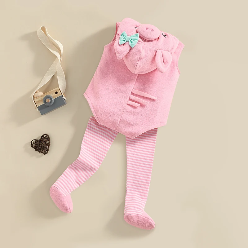 0-24M Newborn Infant Baby Boy Girl Bodysuit Cute Sleeveless Hooed Jumpsuit Animal Clothing Legging 2Pcs Outfit Set