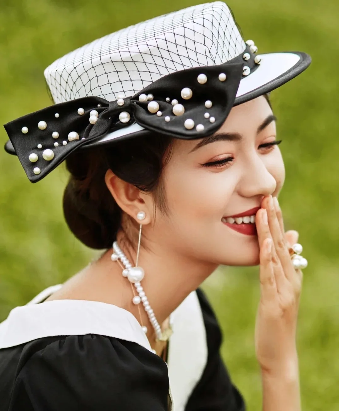 

New Black Bowknot Bridal Fascinator Jazz Hat Retro Fedora Female Lady Classic Pearl Wedding Hat