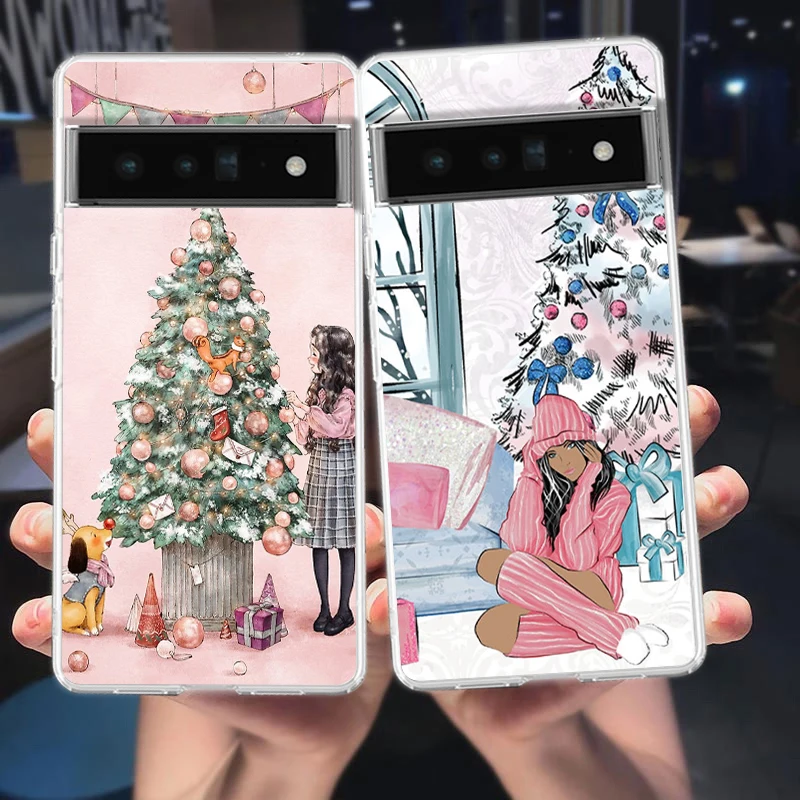 Festive Art Girls Coffee Shockproof Clear Phone Case