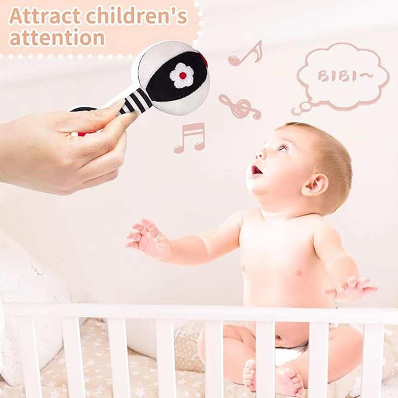 Soft Rattles For Baby Black And White High Contrast 0-3 Months Newborn Toys 0-6 Months Infant Toys