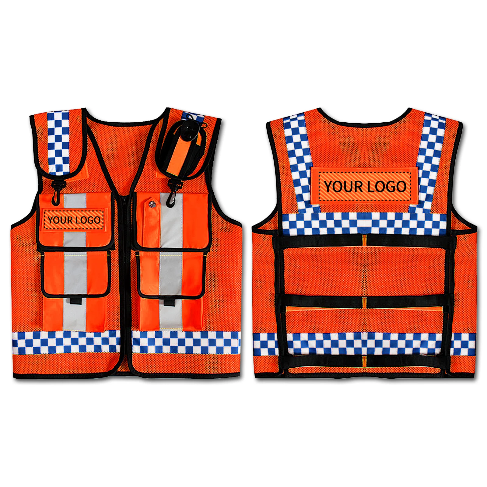 Police Reflective Vest High Visibility Reflective bonded multiple pockets Vest Mens Construction Worker Night Runner Safety