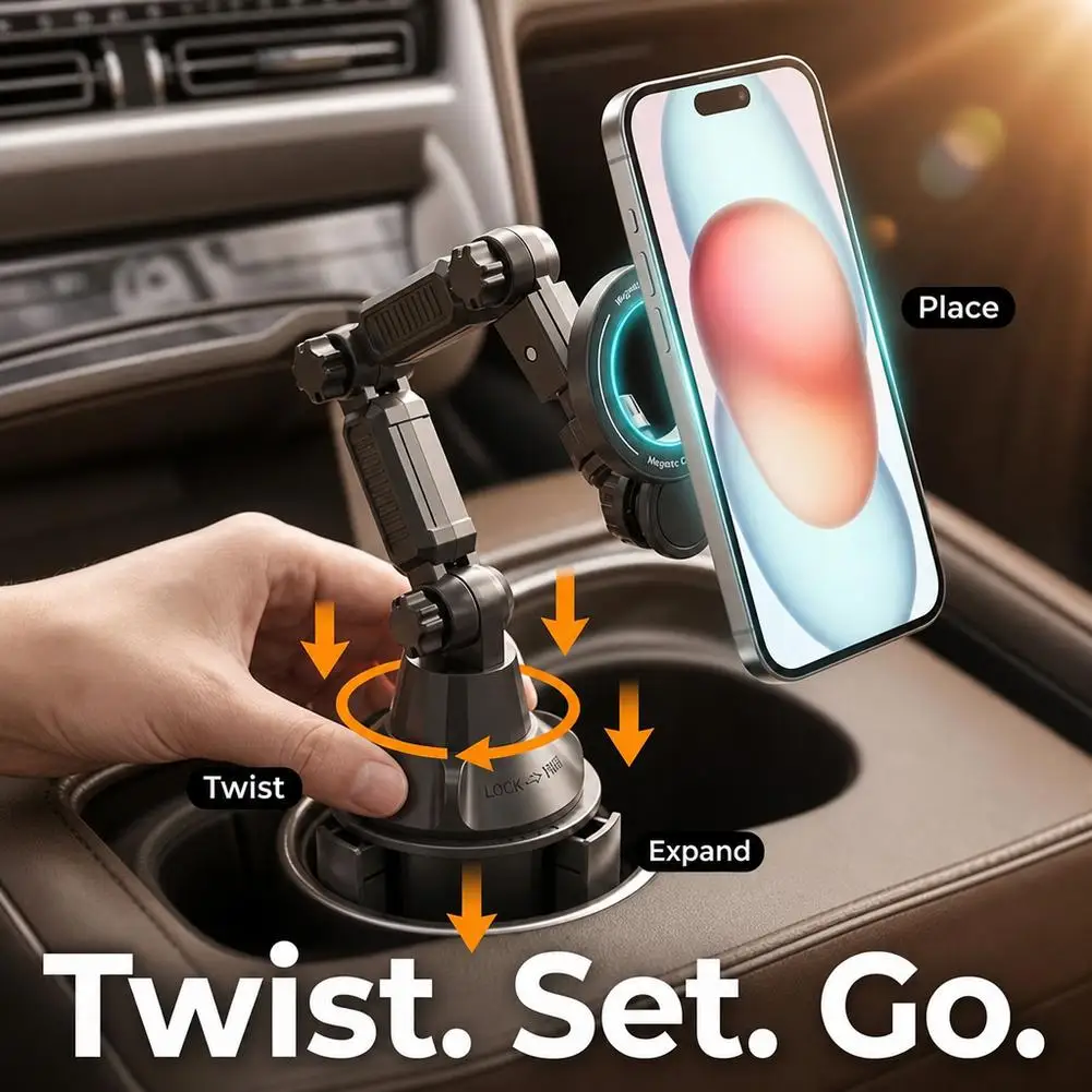 Magnetic Rotatable Foldable Car Phone Mount with Long Arm Design