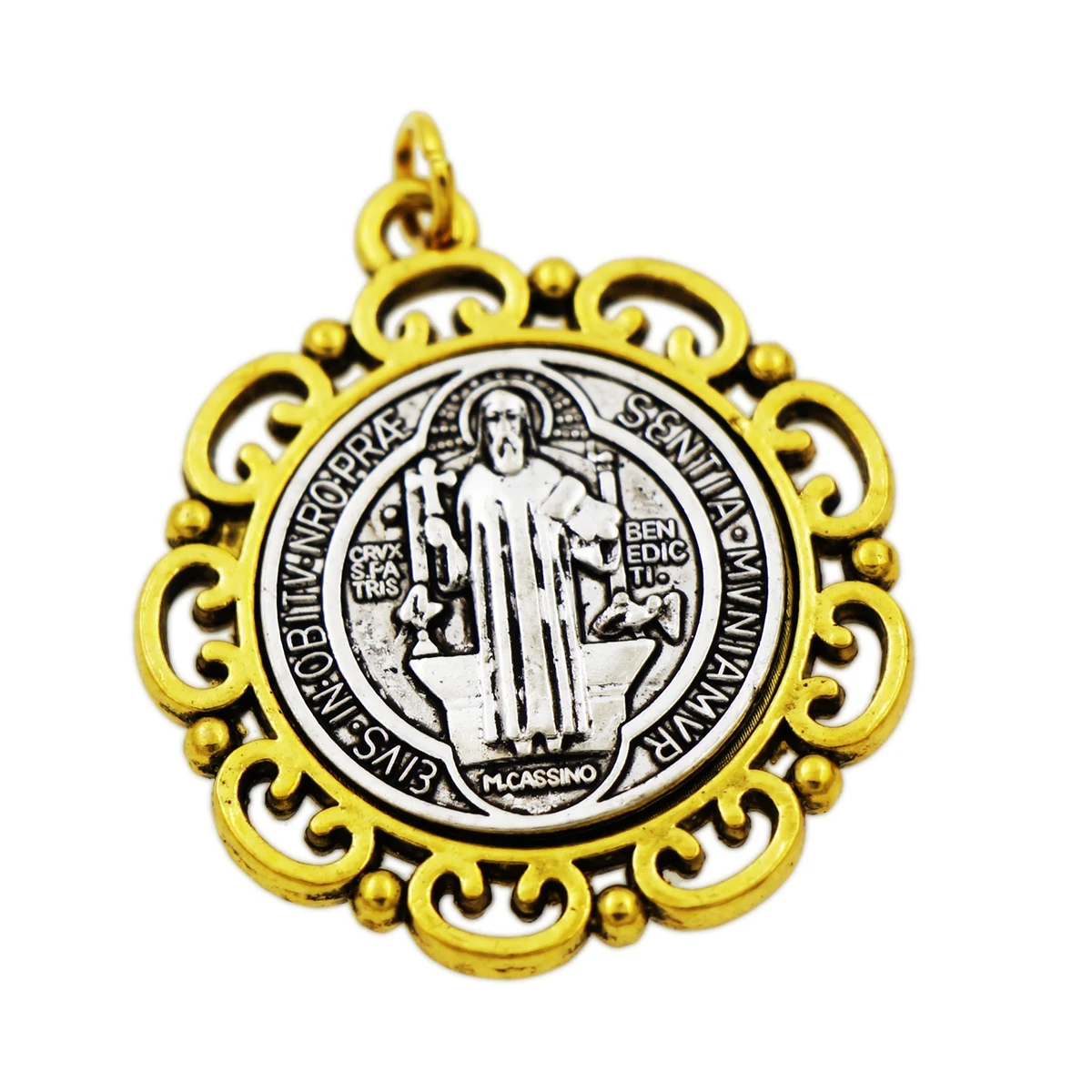 

18pcs Flower Saint St Benedict Medal Cross Spacer Charm Beads 2-Tone Pendants 37x33mm T1705