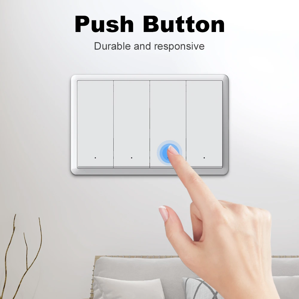 Tuya Matter WiFi Smart Switch Neutral Wire Optional Switch US Standard Switch Push Button Light Switch Voice Control With Alexa