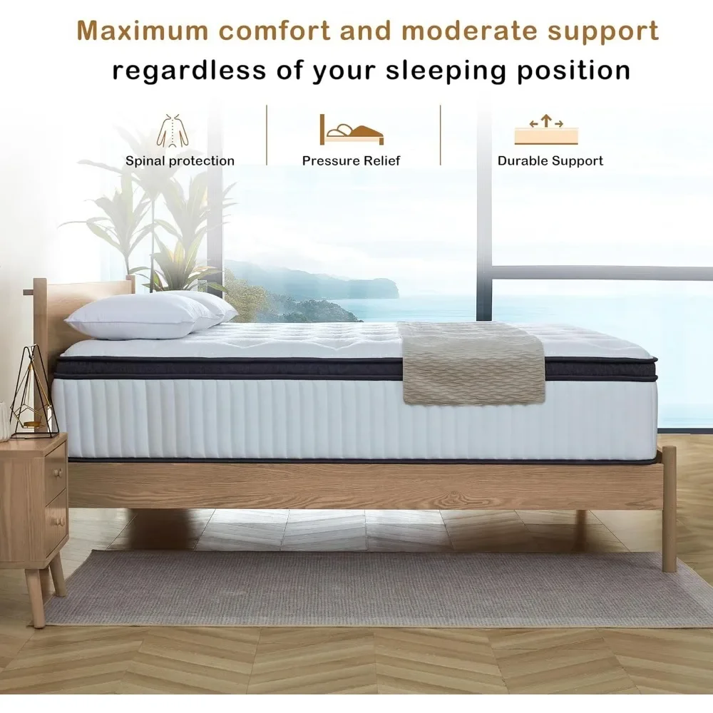 Queen Mattress, 10",12" & 14 Inch Innerspring Hybrid Mattress in a Box with Gel Memory Foam,Pressure Relief,Medium Firm Support 5