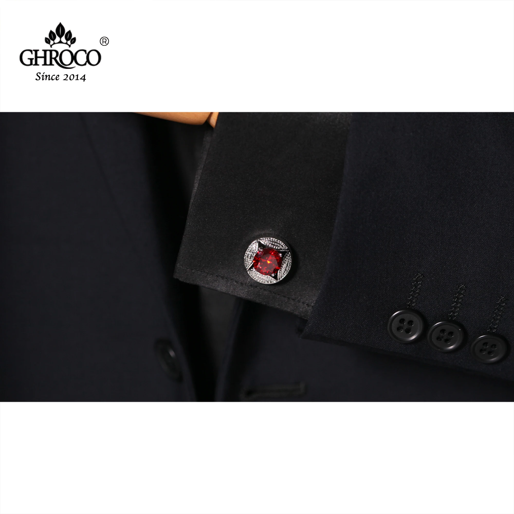GHROCO High Quality Exquisite Round Red Zircon French Shirt Cufflinks Fashion Luxury Gifts Business Men and Women Groomsmen