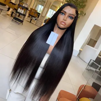 Long Soft Hair Straight Black Color Synthetic 13X4 HD Lace Frontal Wig For Women Prepucked With Baby Hair Glueless Wig Cosplay