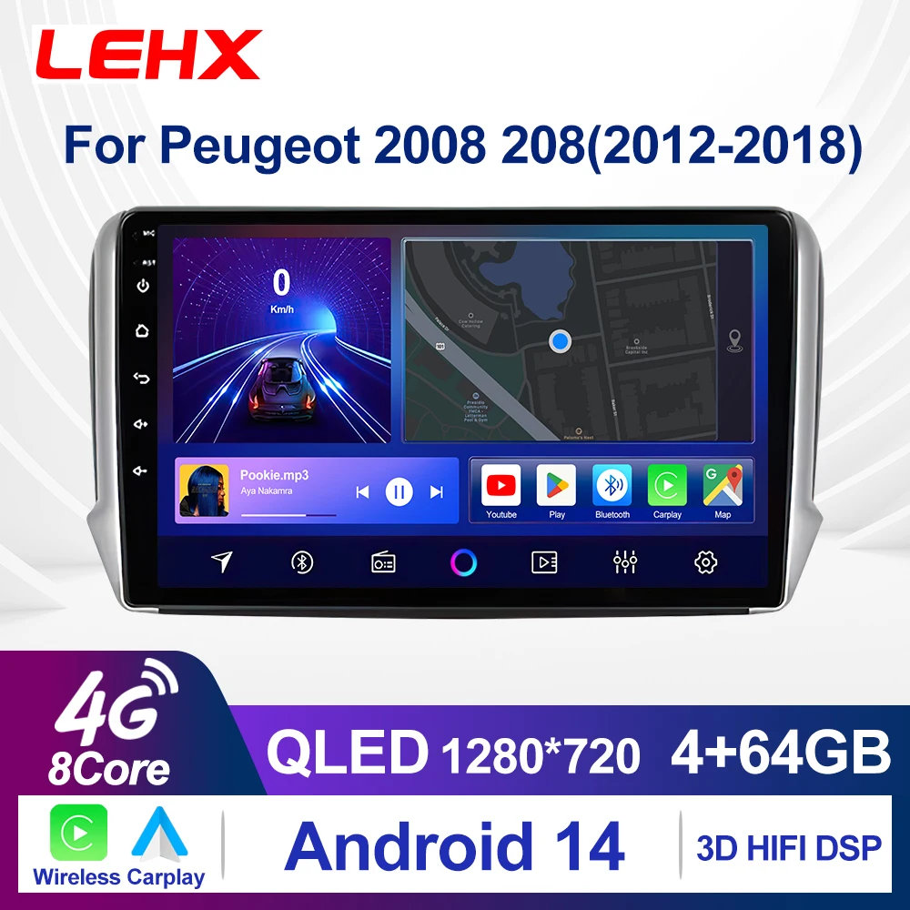 Hodozzy Android Autoradio Für Peugeot 208/2008 - 10 Zoll Carplay Touchscreen 4+64GB