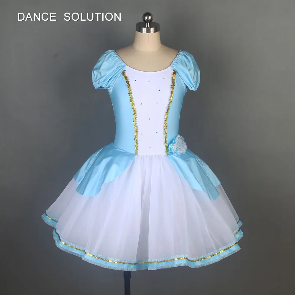 

Pale Blue and White Ballet Dance Dress Spandex Bodice with Romantic Tutu Skirt Stage Performance Costume for Girls & Women 19504