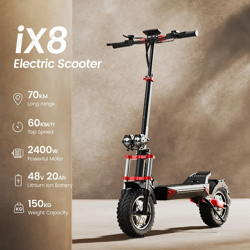 Scooter eléctrico iScooter iX8, motor de 2*1200W, batería de 48V 20AH, frenos de disco hidráulicos duales de neumáticos de 12 pulgadas, suspensión delantera y trasera - Imagen 2