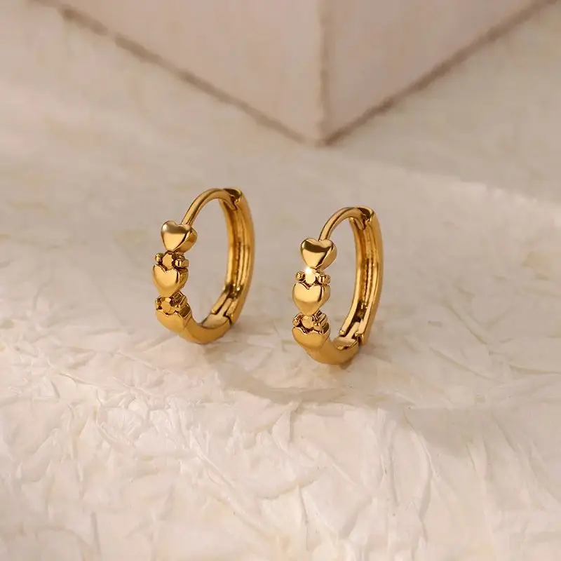 Stainless Steel Heart Hoop Earrings for Women Gold Color