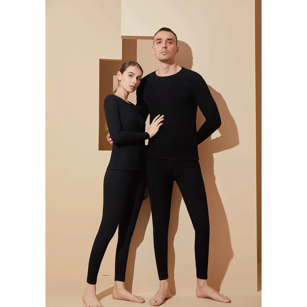 Set di biancheria intima calda spazzolata double face con girocollo, abiti autunnali da uomo e da donna e pantaloni autunnali in taglia europea_voghion.com