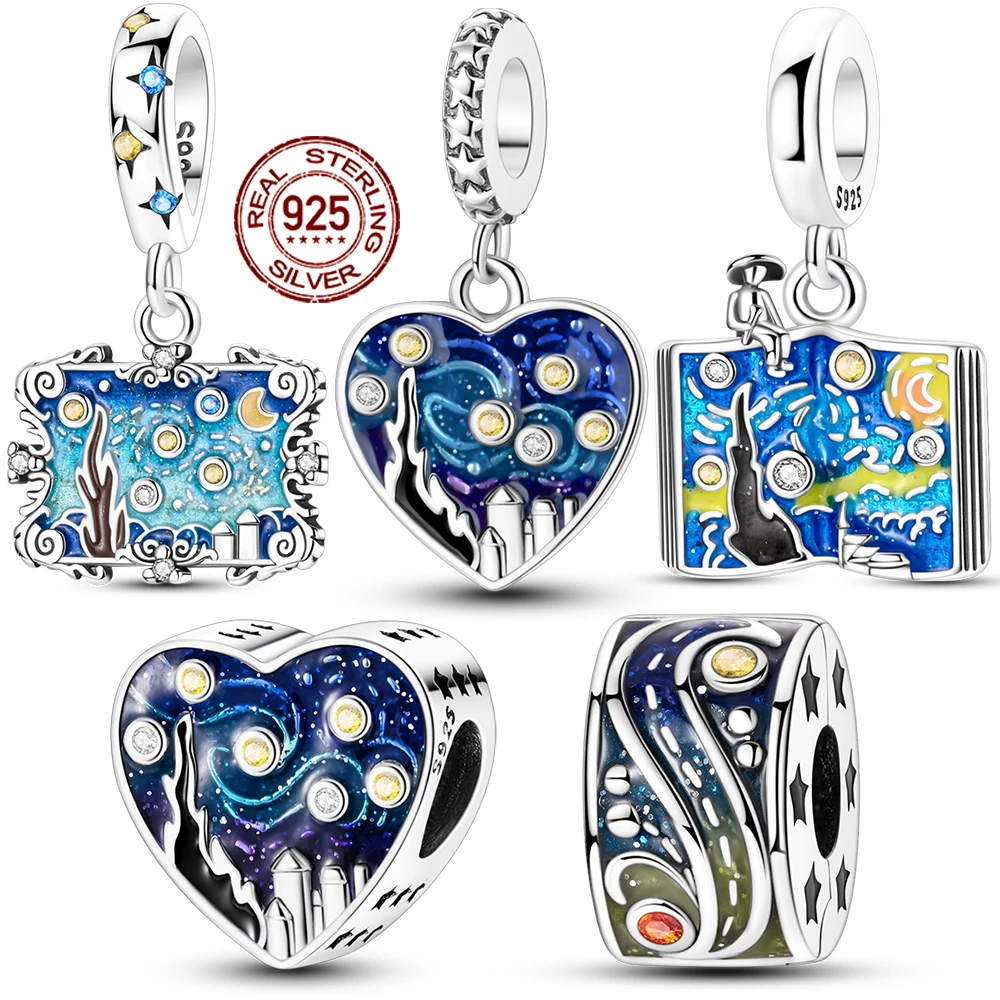 925 Sterling Silver Van Gogh Starry Sky Series Pendant Charms Jewelry Fit Original 925 Bracelet For Women DIY Gift