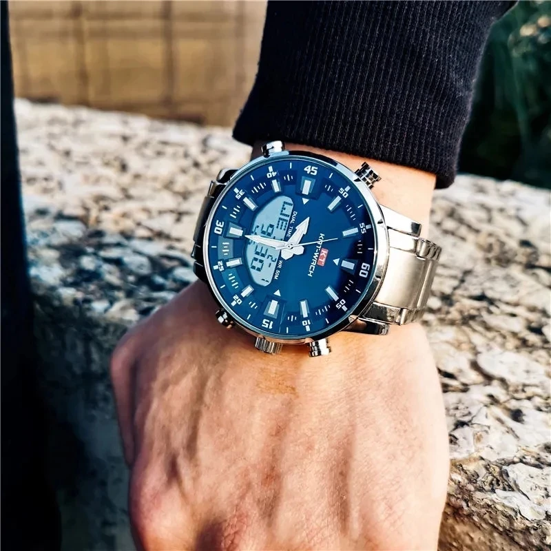 KAT-WACH Top Brand Men Watch Waterproof Sports Digital Watches Men LED Steel Military Quartz Watch For Men Wristwatch Relogio