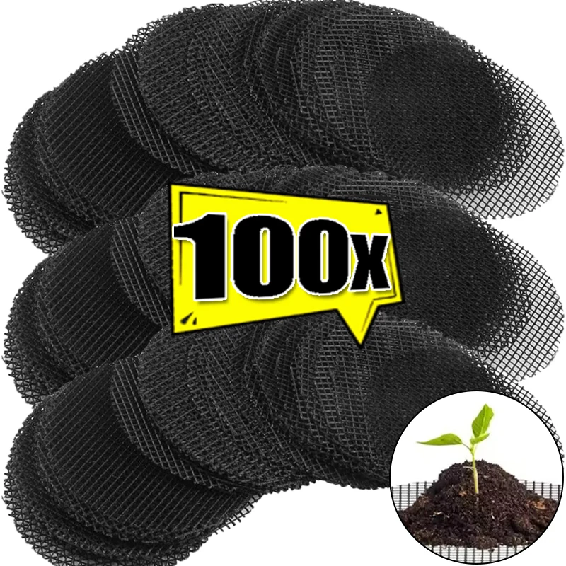 Flower Pot Hole Mesh Pad Round Drainage Holes Screens Mat 100/10Pcs Prevent Soil Loss for Garden Plant Bonsai Bottom Grid Gasket