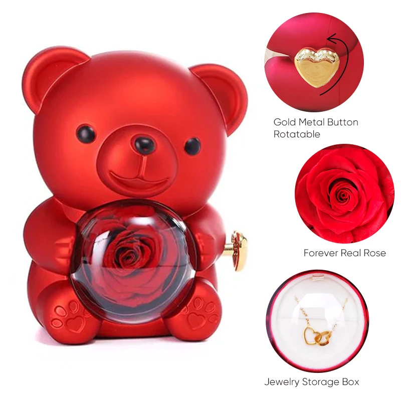 2024 Heart Engraved Name Necklace Eternal Rose Flower Hug Bear Gift Box For Mom Mother Day Gift 2024 Luxury Romantic Accessories