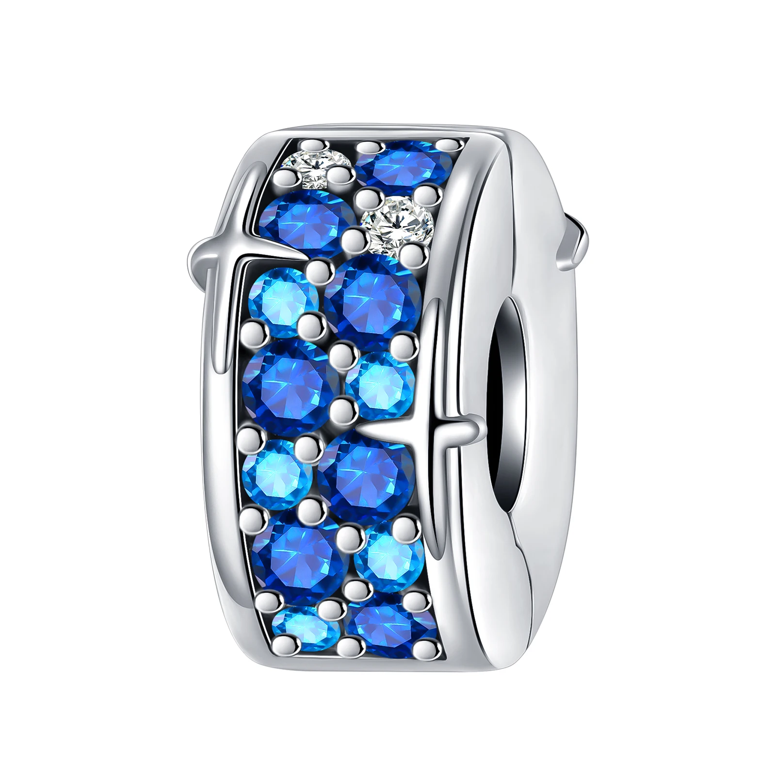 

925 sterling silver blue star positioning buckle charms fit original Pandora bracelet charm bead necklace Diy female jewelry