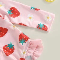 VISgogo Toddler Girl Rash Guard Swimsuit Set Summer Long Sleeve Strawberry Print Bathing Suit + Sun Hat Infant Newborn Swimwear 5