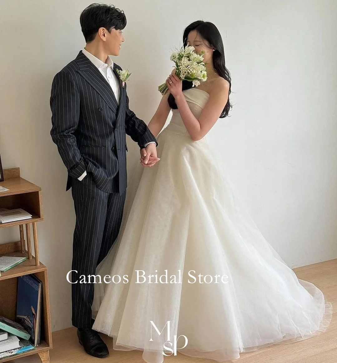 

SONDR Fashion Korea A-Line White Simple Wedding Dresses Photo Shoot VINTAGE Strapless Elegant Glitter Tulle Custom Bridal Gown