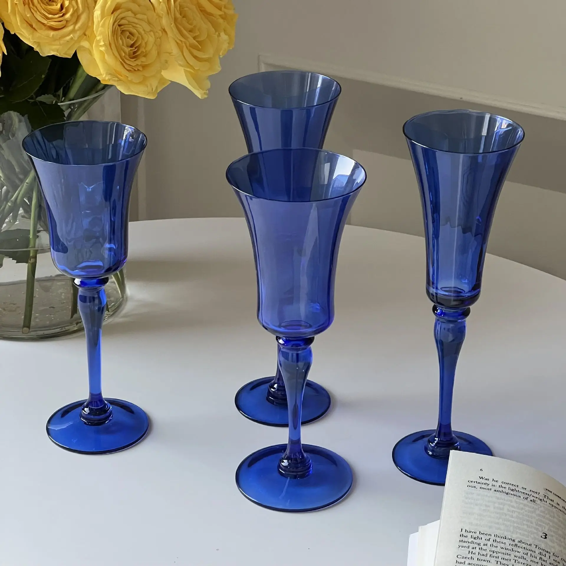 Medieval Cobalt Blue Goblet Household Color Red Wine Cup Champagne Glass Personalized Wine Glass Bar Home Decoration Party