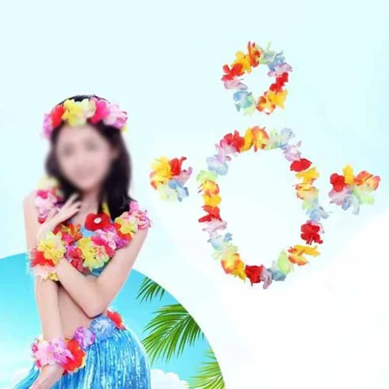 

4pcs Hawaiian Flower Leis Garland Necklace Fancy Dress Party Hawaii Beach Fun For Ladies Dress Up Festive And Party Supplies
