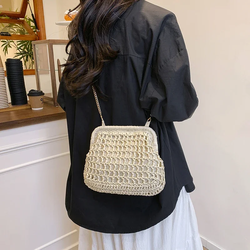 Straw Weaving Hollow Out Fashion Women's Shoulder Bags Niche Design Casual Versatile Commute Western Style Handbags
