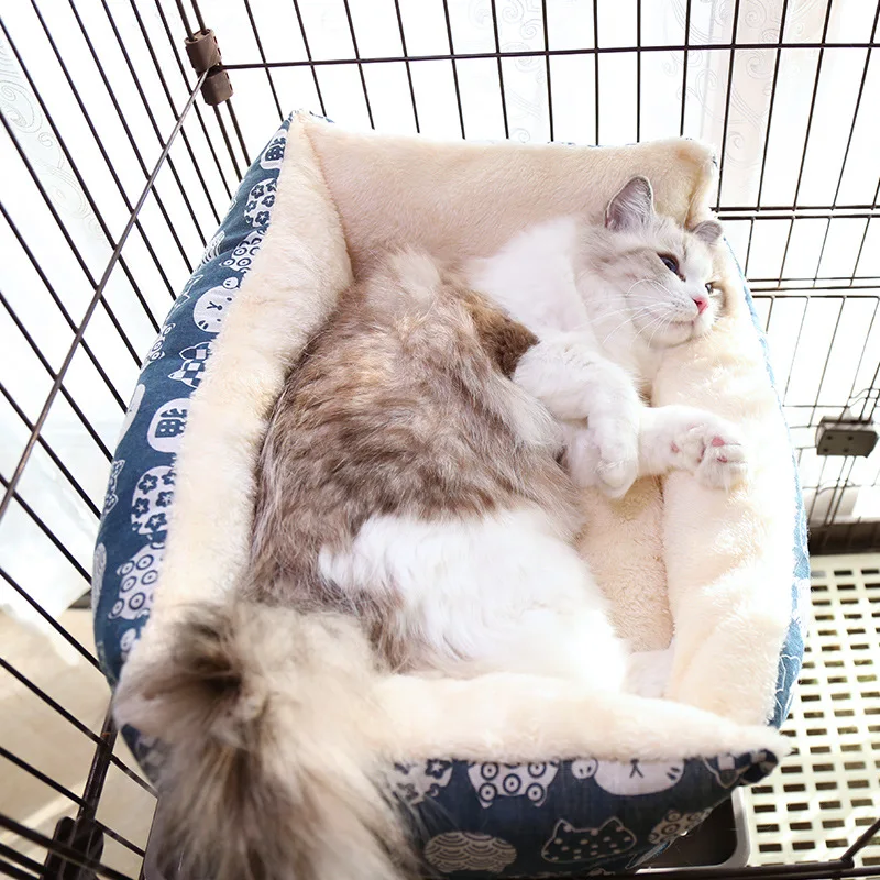 

Cat House Bed Cage Mat Thickening Velvet Cat Bed Can Be Bundled And Fixed Winter Warm Nest Soft Comfortable Plush Pet Supplies