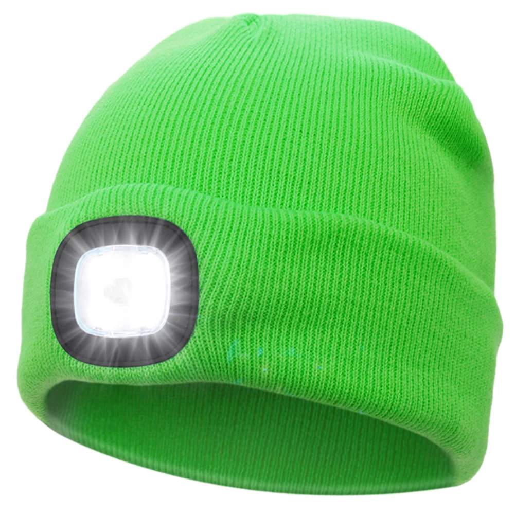 Head Flashlight USB Rechargeable Cap Light 3 Brightness Levels 4 LED Beanie Hat Hands Free Head Torch Gifts Dad Running Hiking