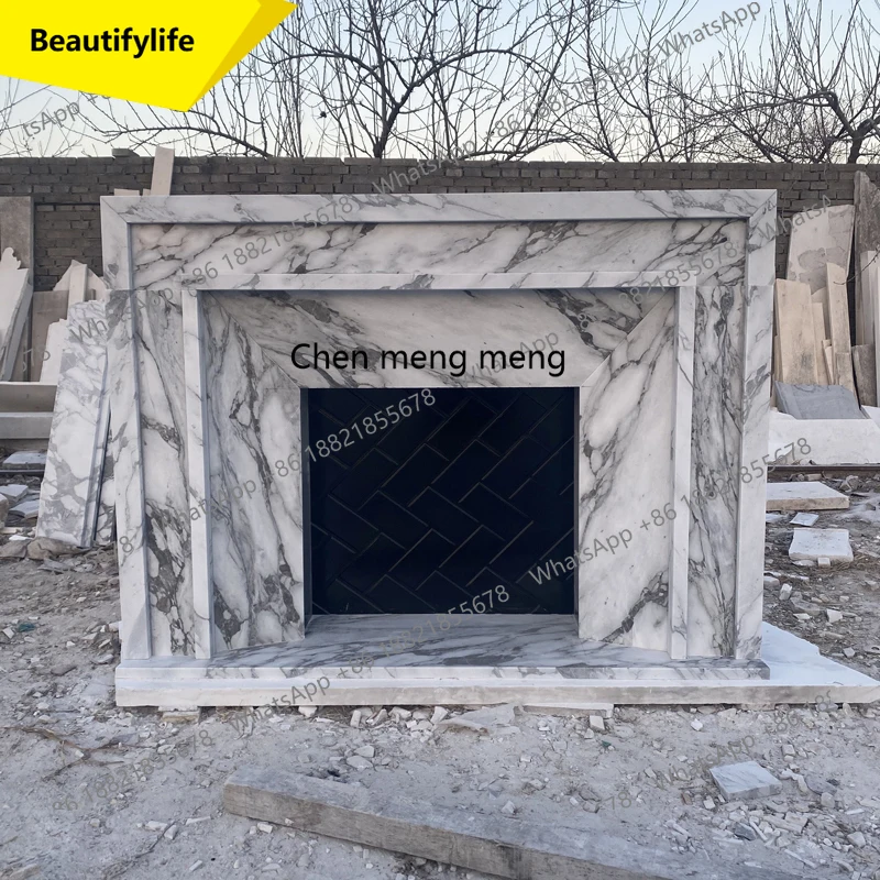 เตาผิงหินอ่อนธรรมชาติ 02M สำหรับห้องนั่งเล่นสไตล์ฝรั่งเศส เตาผิงหินสีขาวขนาดใหญ่ ตู้ตกแต่ง 1