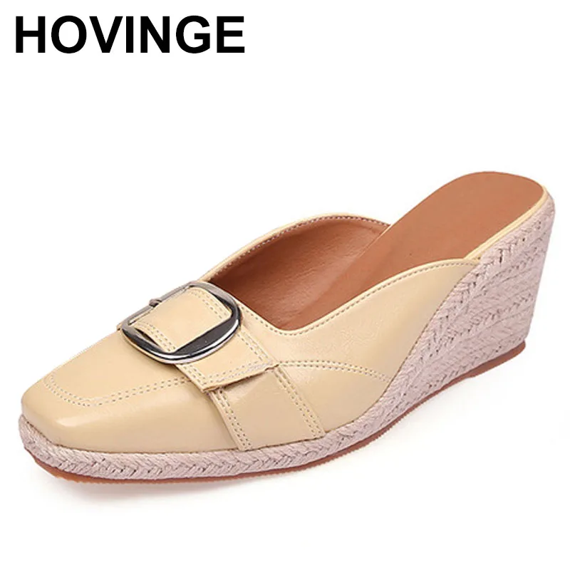 

2023 Metal Button Artificial Leather Wedges Shoes Women's Shallow Mouth Espadrilles Spring Autumn New Sandals High Heels